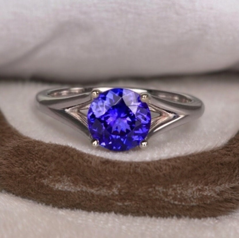 V Bar-Set Solitaire Round Tanzanite Bypass Ring