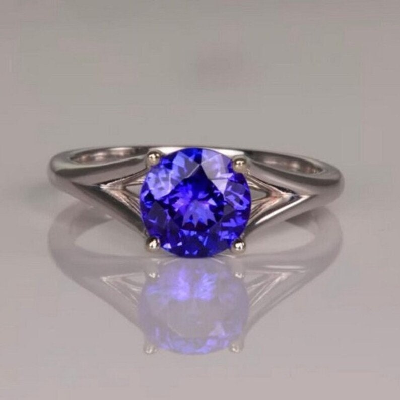 V Bar-Set Solitaire Round Tanzanite Bypass Ring