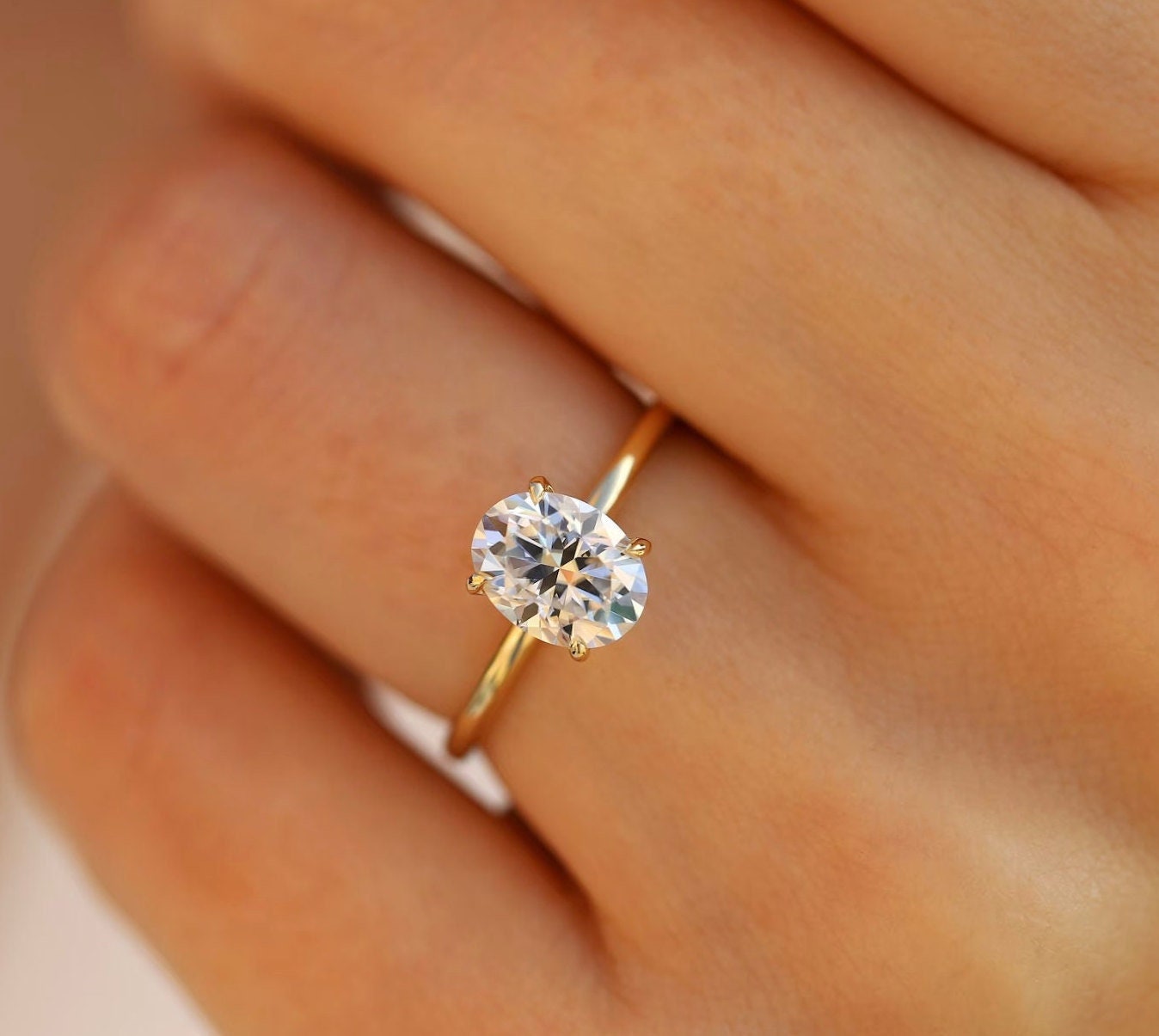 Oval Moissanite Solitaire Engagement Tapered Shank Ring