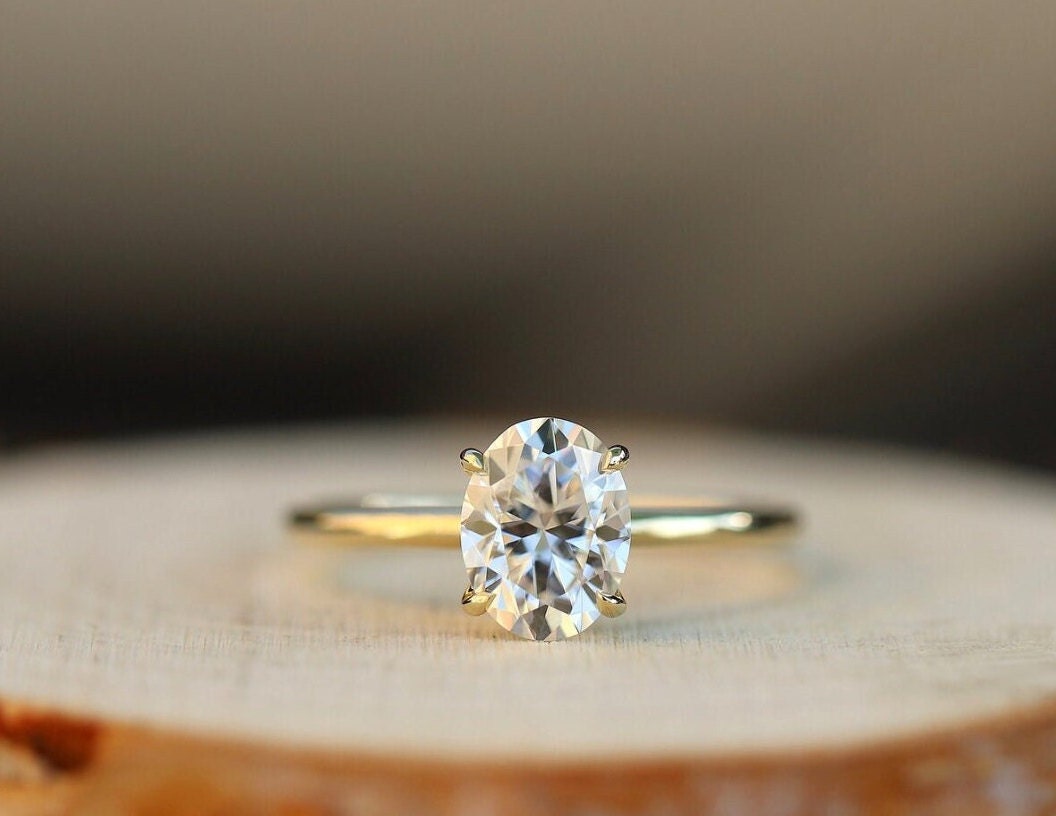 Oval Moissanite Solitaire Engagement Tapered Shank Ring