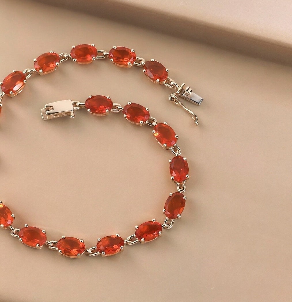 Classic Oval Fire Opal Tennis Link Bracelet