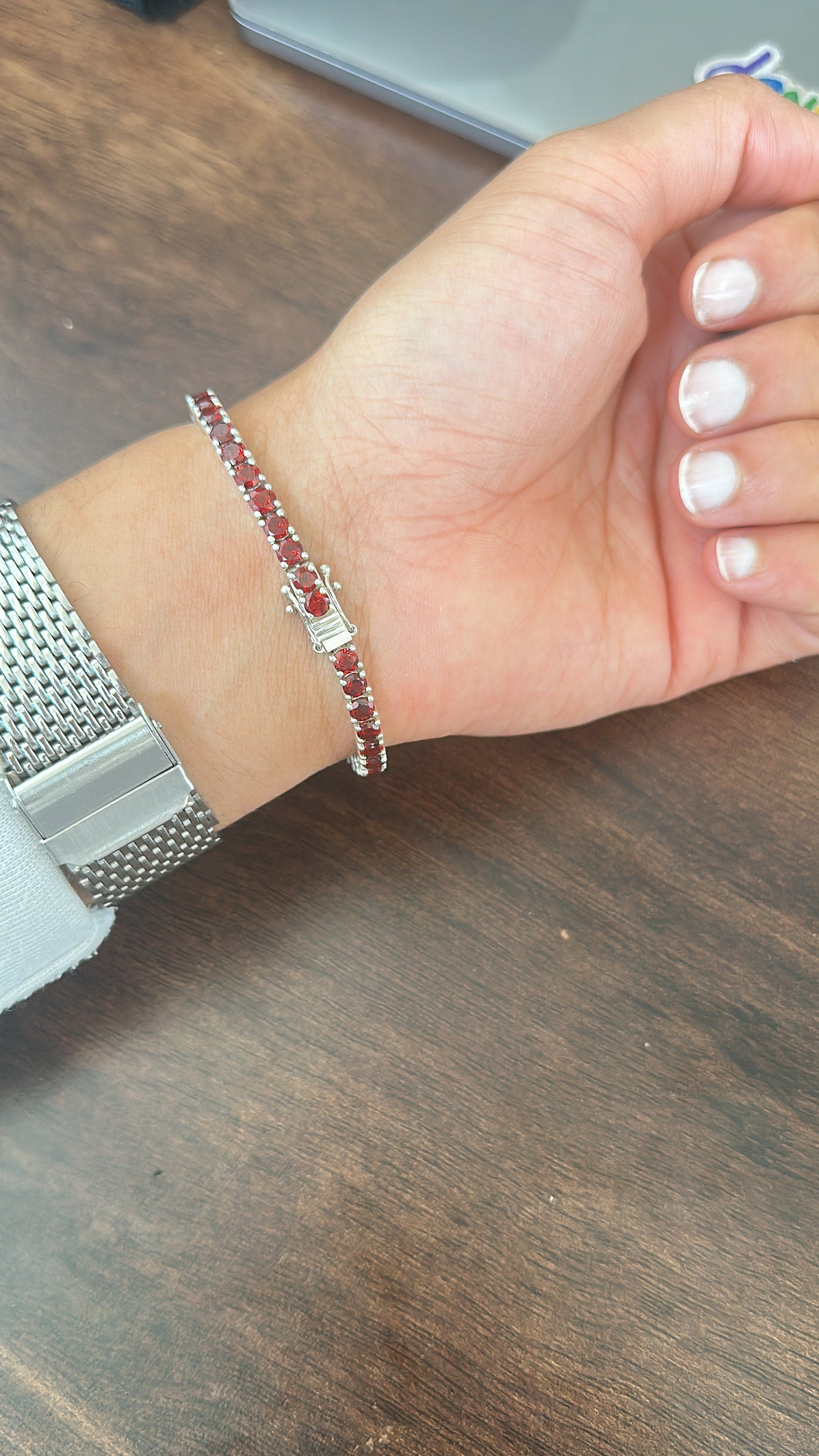 Classic Garnet Linear Tennis Bracelet