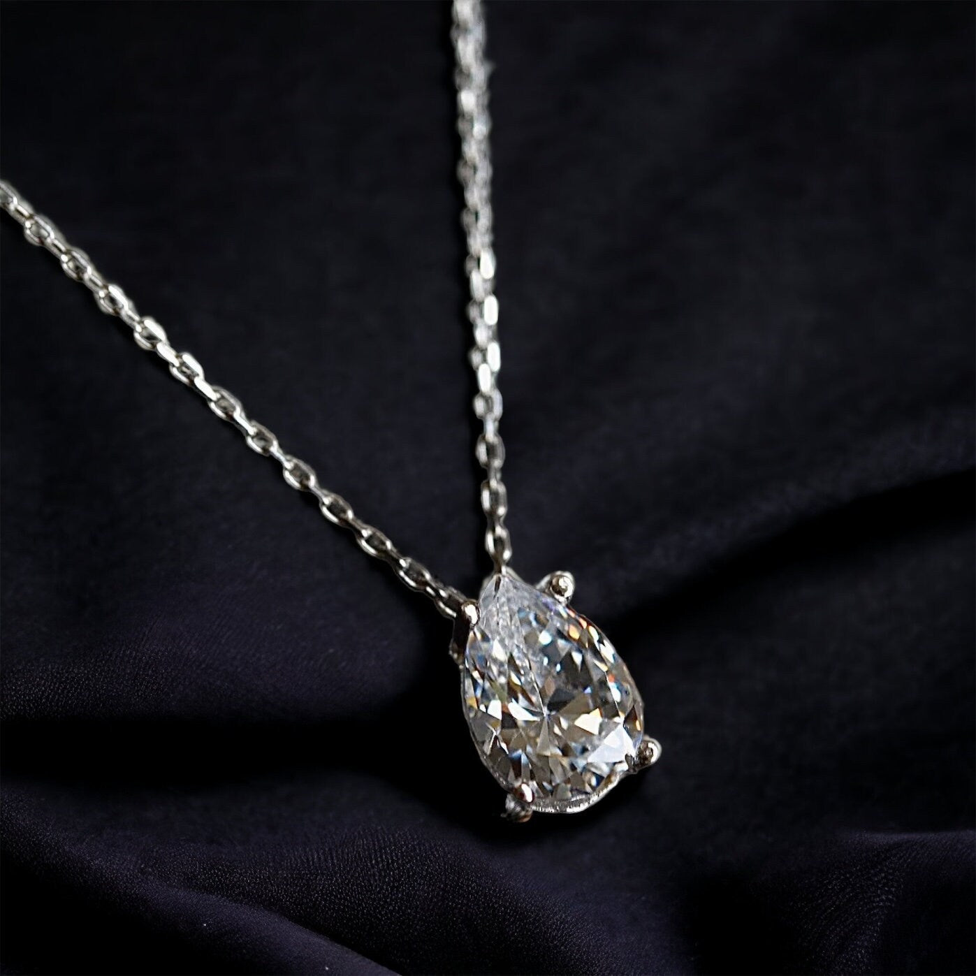 Lab-Grown Pear-Shaped Diamond Moissanite Solitaire Pendant