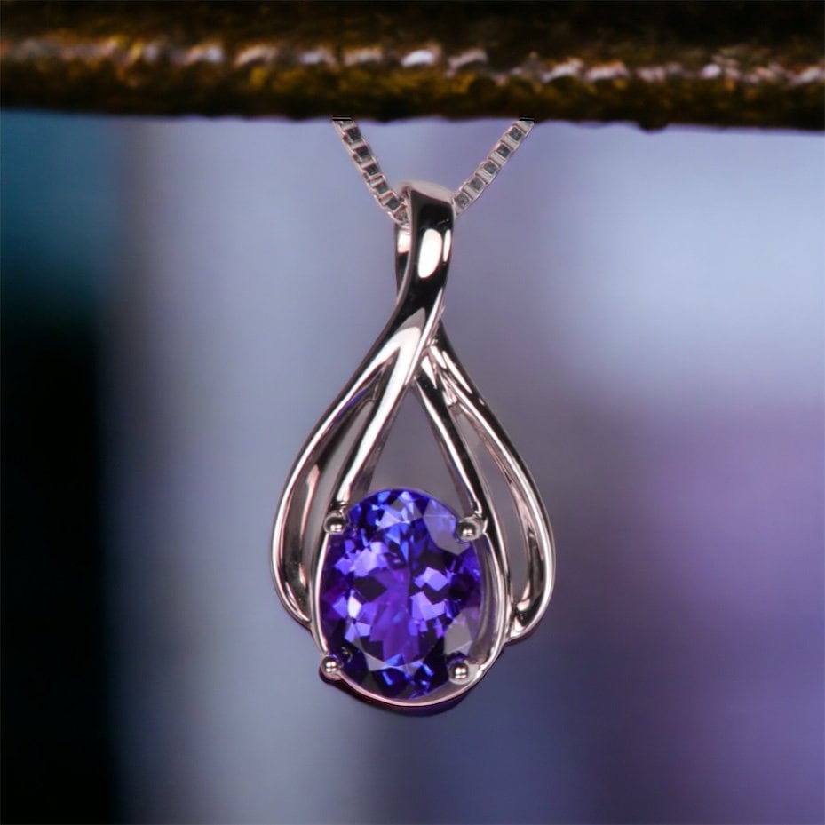 Infinity Bale Oval Tanzanite Pendant Necklace