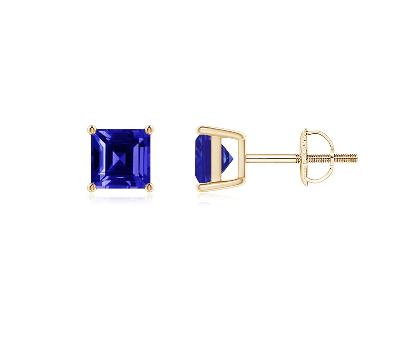 Dainty Basket-Set Square Tanzanite Stud Earrings