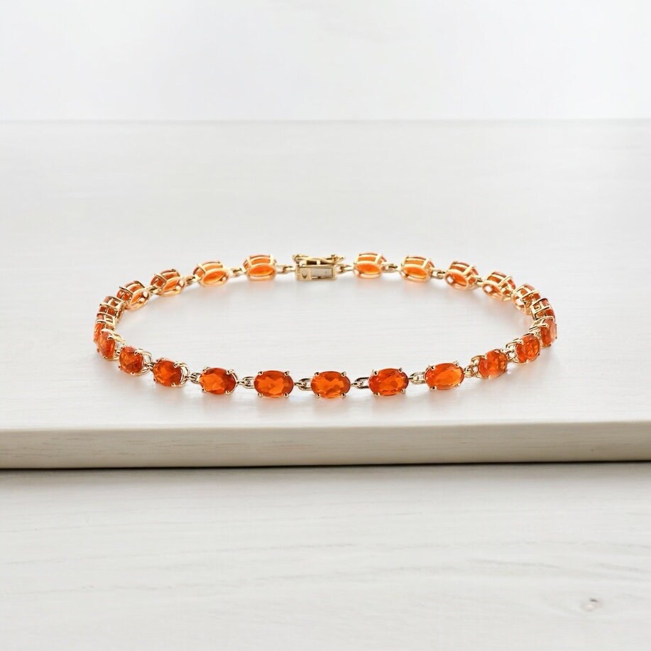 Classic Oval Fire Opal Tennis Link Bracelet