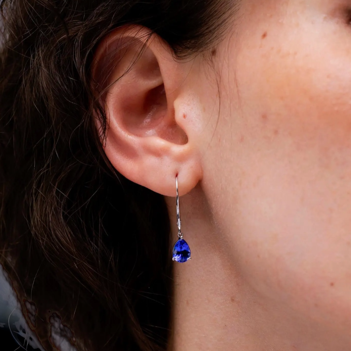 Solitaire Pear-Shaped Tanzanite Leverback Earrings