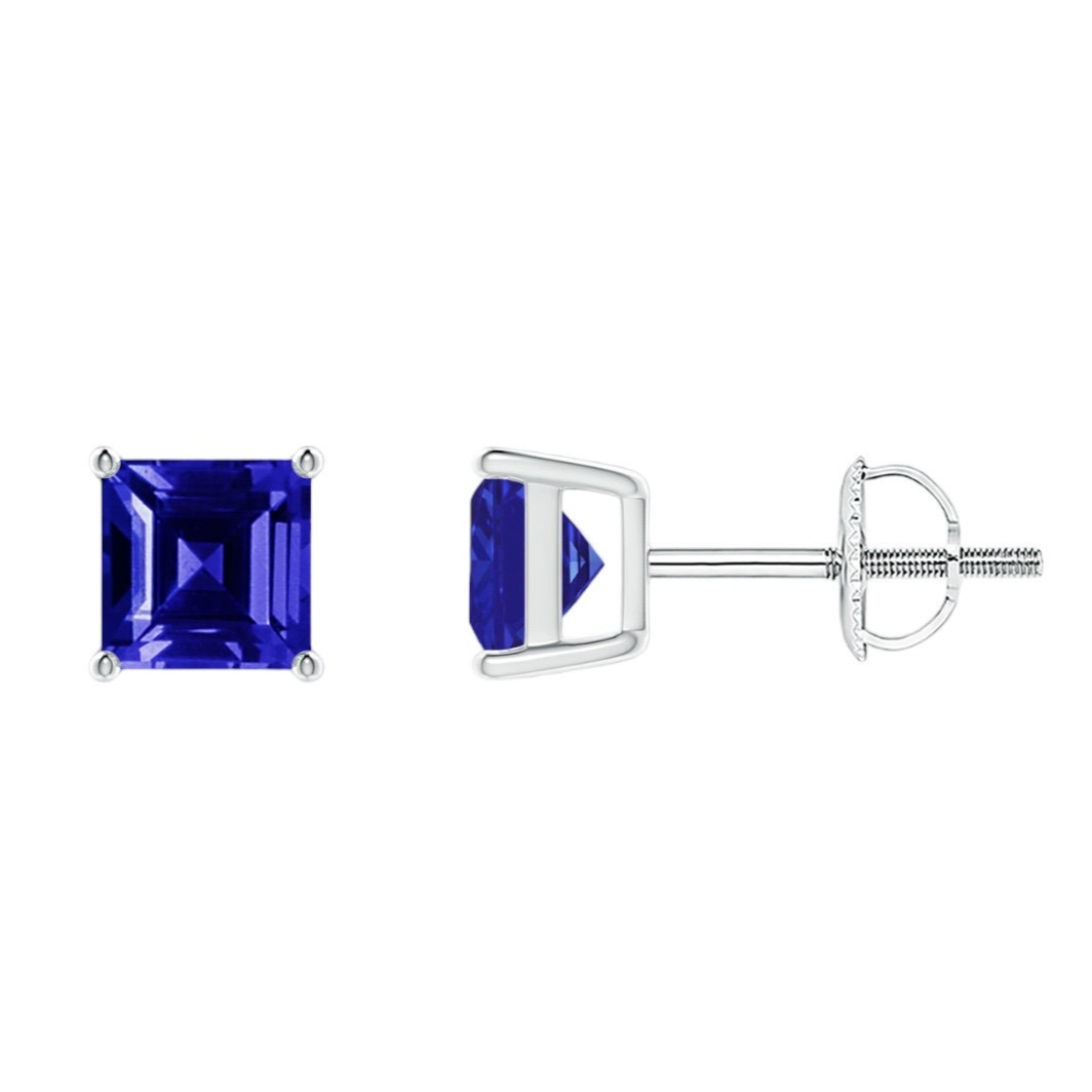 Dainty Basket-Set Square Tanzanite Stud Earrings